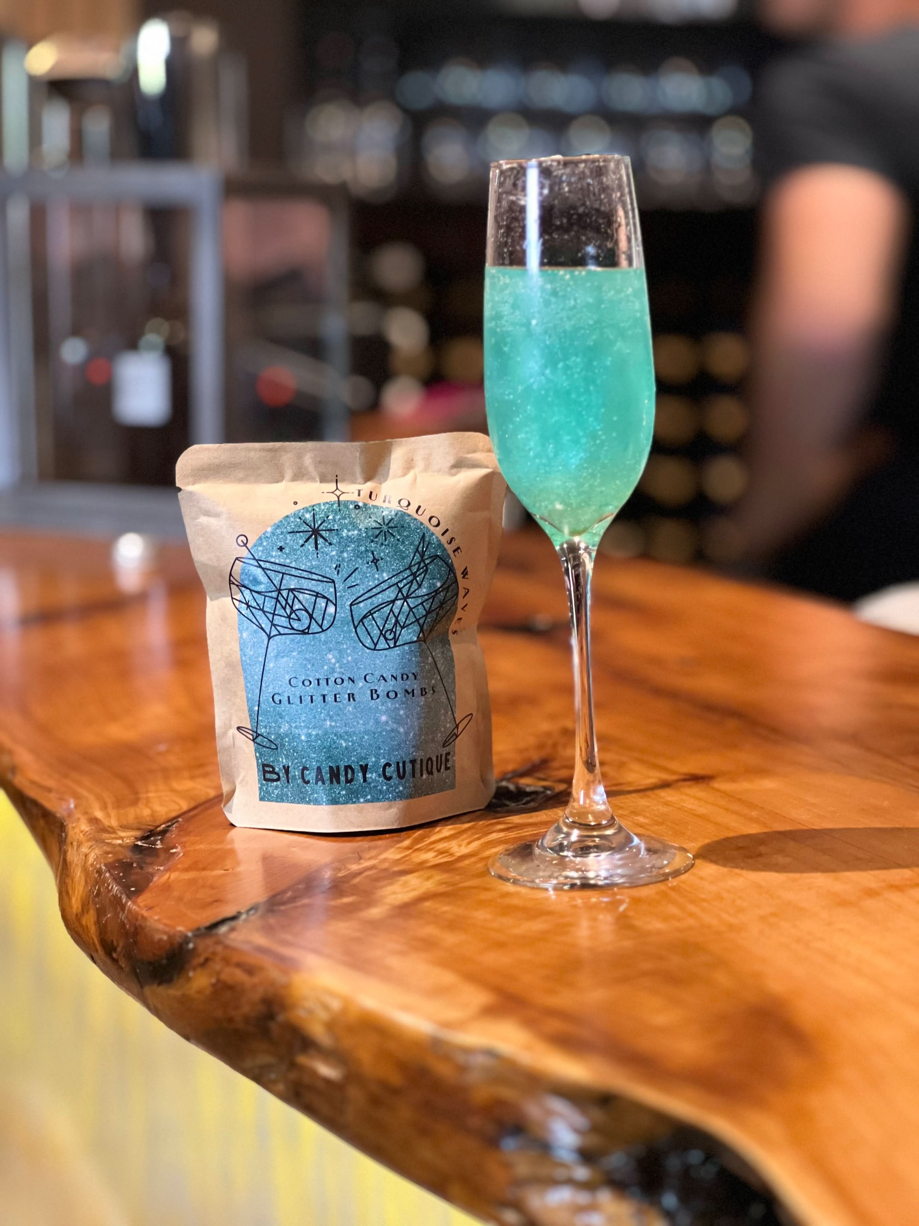 Turquoise Waves Cotton Candy Glitter Bomb